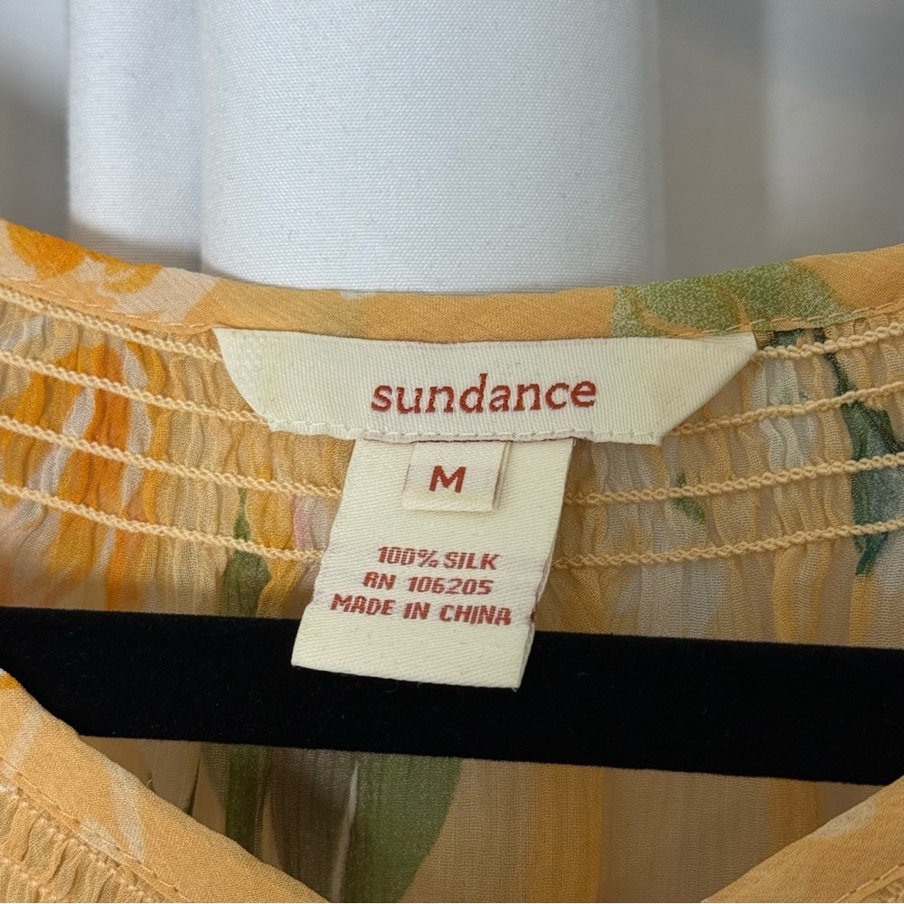 Sundance 100% Silk Floral Blouse Women’s Medium Yellow Boho Peasant Long Sleeve - Picture 2 of 11